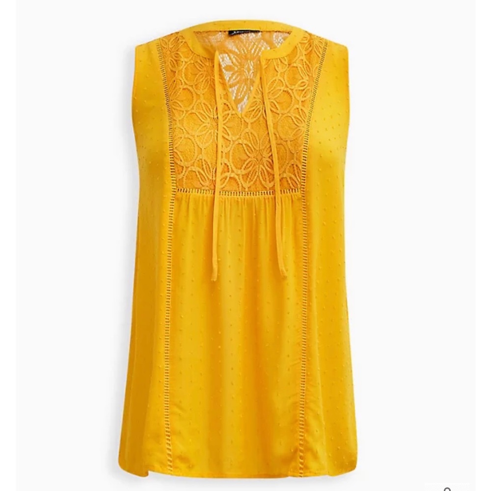 YELLOW SWISS DOT CROCHET INSET BLOUSE